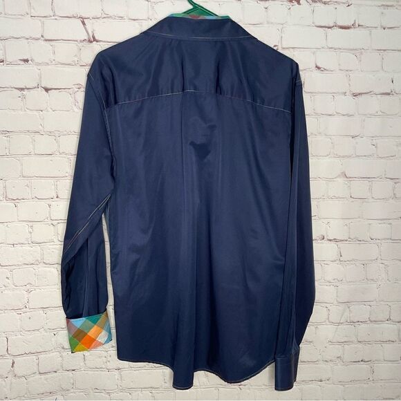 Mens MIZUMI Casual Shirt Navy Blue with Plaid Trim Classic Fit‎ Button Front XL - Picture 5 of 8